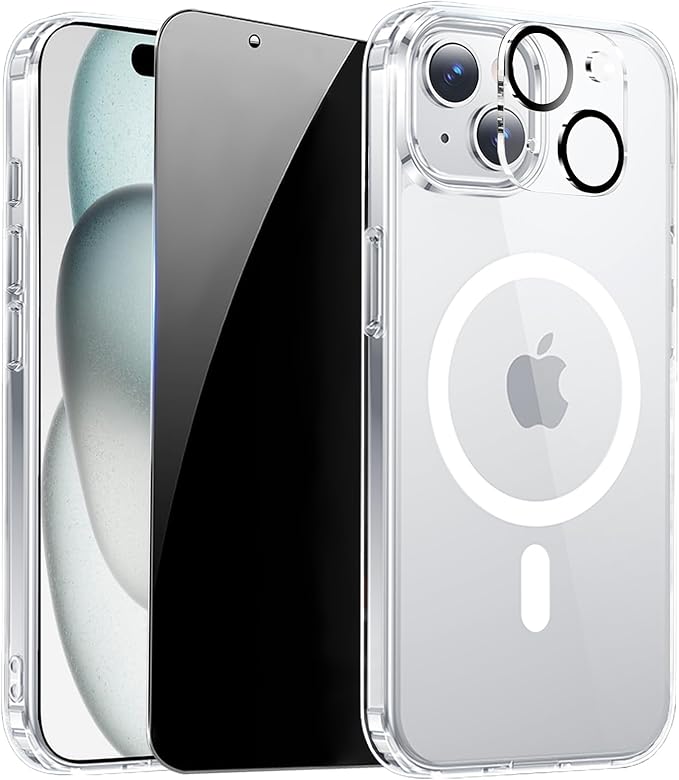 for iPhone 15 Case Clear with Privacy Screen Protector and Full Camera by ZOZDOKG