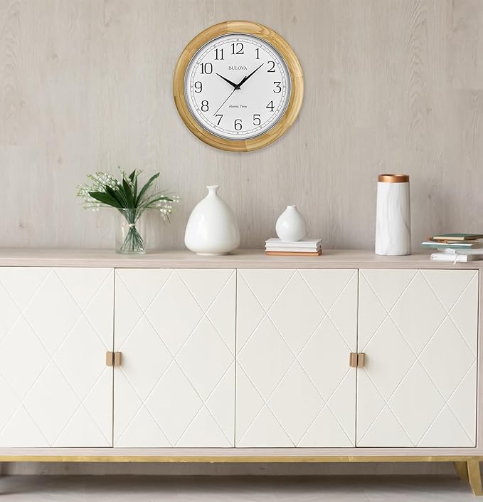 Bulova C5005 Wooden Atomic Analog Wall Clock | Automatically Sets Time | Large - Image 3
