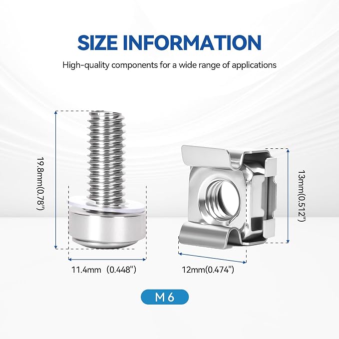 30-Pack 304 Stainless Steel-M6*20mm Rack Mount Screws and Cage Nuts - Image 2