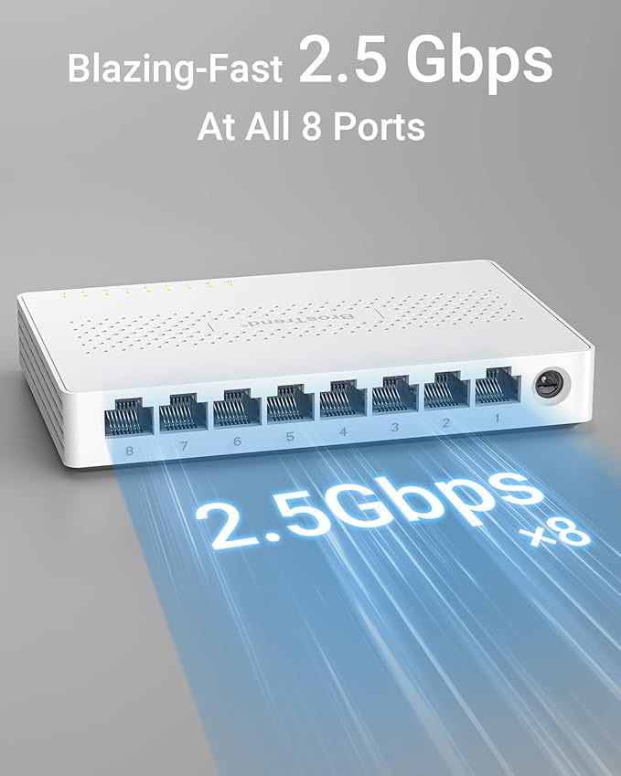 BrosTrend 2.5Gb Switch, 8 Port Network Switch 2.5 Gigabit, Unmanaged Ethernet - Image 2