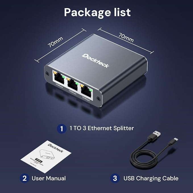 Ethernet Splitter 1 to 3 1000Mbps, Dockteck Internet Cable Splitter 1 in 3 Out - Image 8