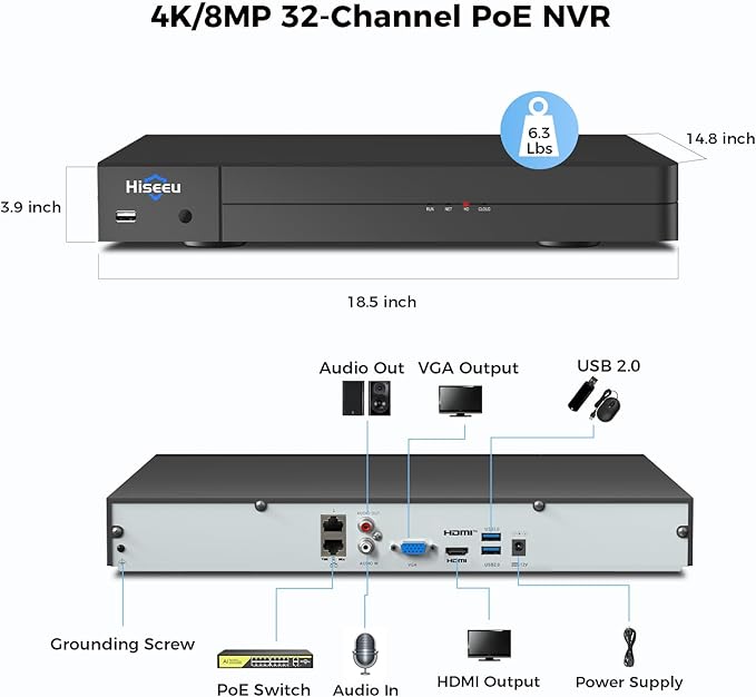 Hiseeu 12MP 32CH PoE NVR Network Video Recorder - Image 6