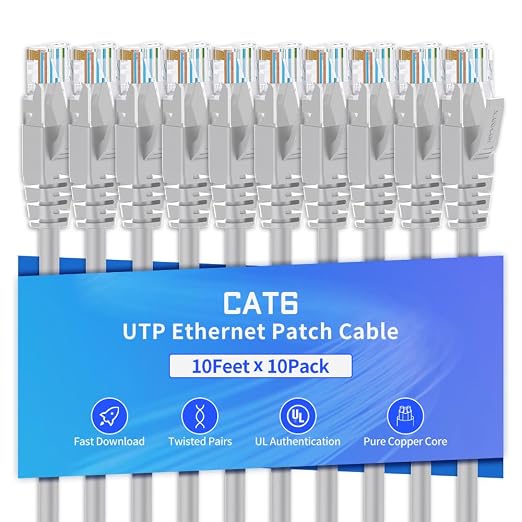 Cat6 Ethernet Cable 10 Feet 10 Pack Network RJ45 Cat6 Internet Patch Cable by XANHAM