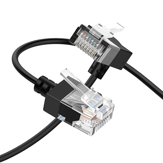 Cat6A Ethernet Cable 90 Degree Downward Angled 30FT, Flexible Slim & Ultra Thin by Thzzhnno