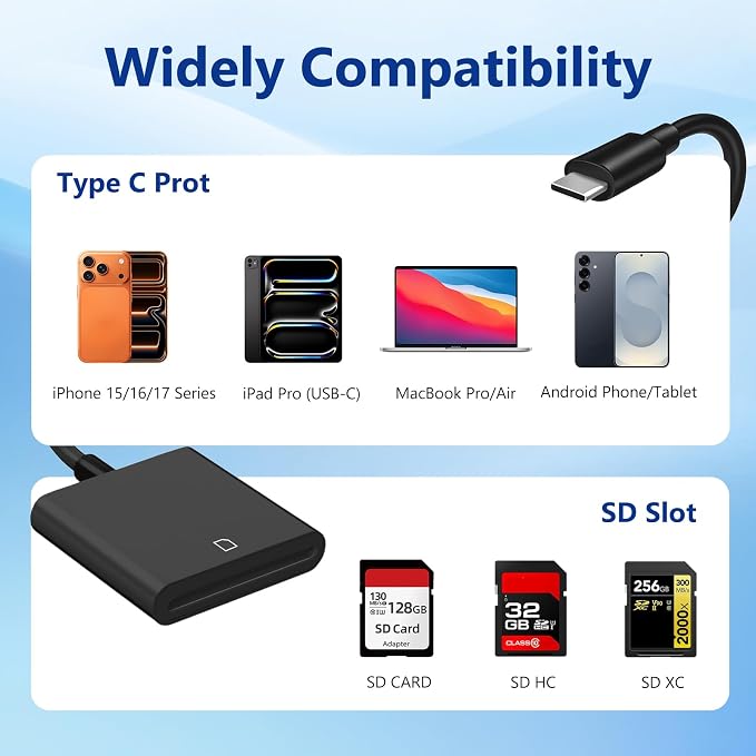USB C SD Memory Card Reader, Type C Camera Adapter Trail Viewer - Image 6