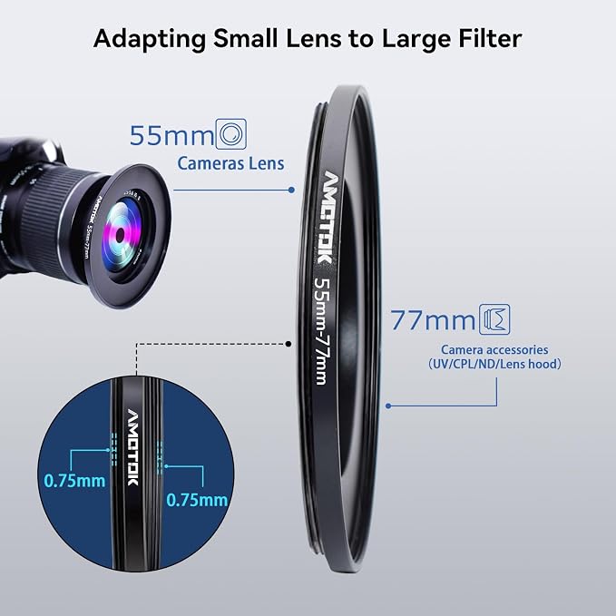 55mm Lens to 77mm Camera Lens Adapter, 55mm to 77mm Filter Step-up Ring Adapter - Image 4