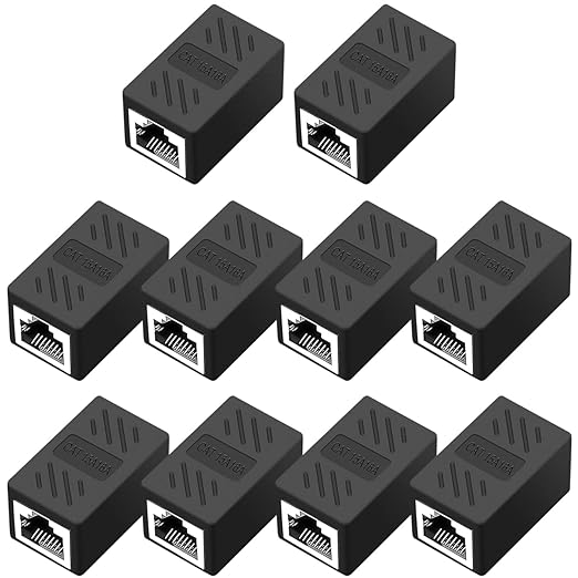 RJ45 Cat6 Coupler Ethernet Extender Connector, 10 Pack in line Coupler Cat7 by QINGLER