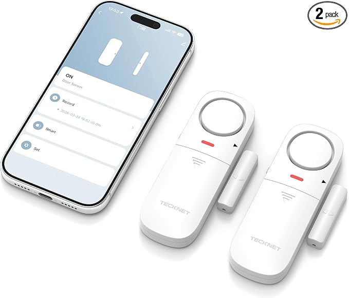 TECKNET Door Alarms When Opened, 2.4G WiFi Smart Door Sensor Alarm & Chime by Tecknet