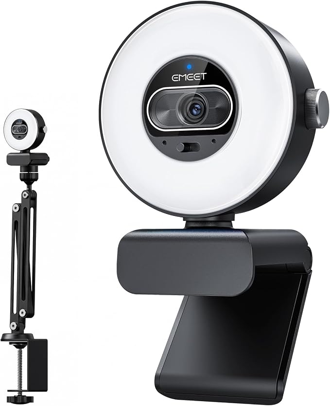 EMEET S600L 4K Webcam with Adjustable Desktop Overhead Stand, 4 Lighting Modes by EMEET