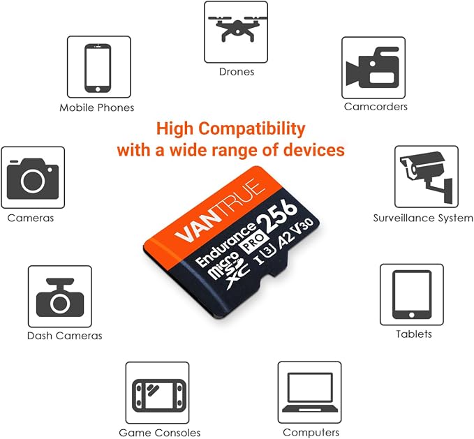 Vantrue 256GB microSDXC UHS-I U3 4K UHD Video High Speed Transfer Monitoring SD - Image 4