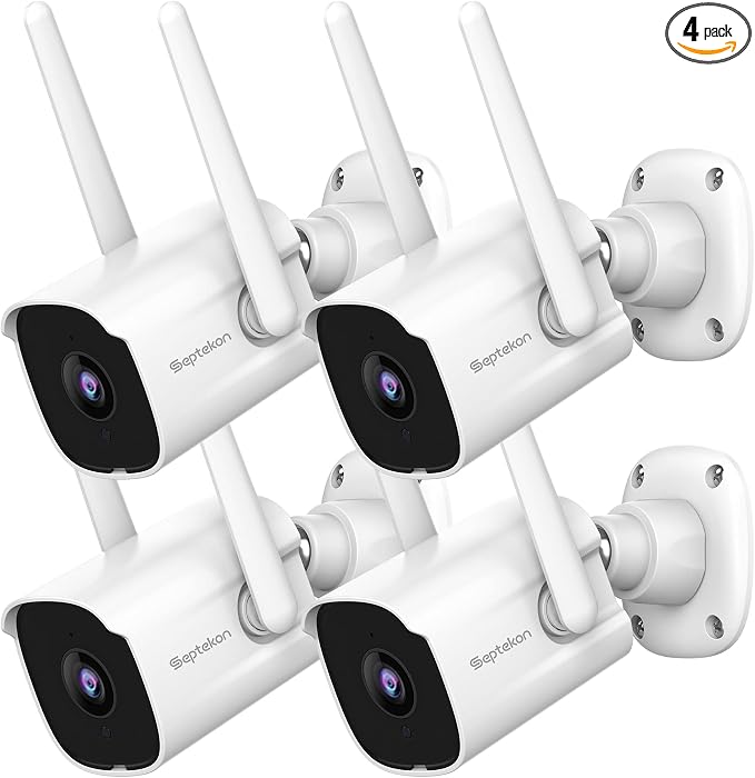 Septekon 2K Home Security Cameras, 4 Pack Wired WiFi Outdoor Security Cameras by Septekon