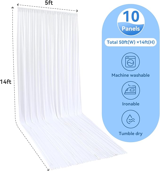 50ft x 14ft Wrinkle Free White Backdrop Curtains - Image 7