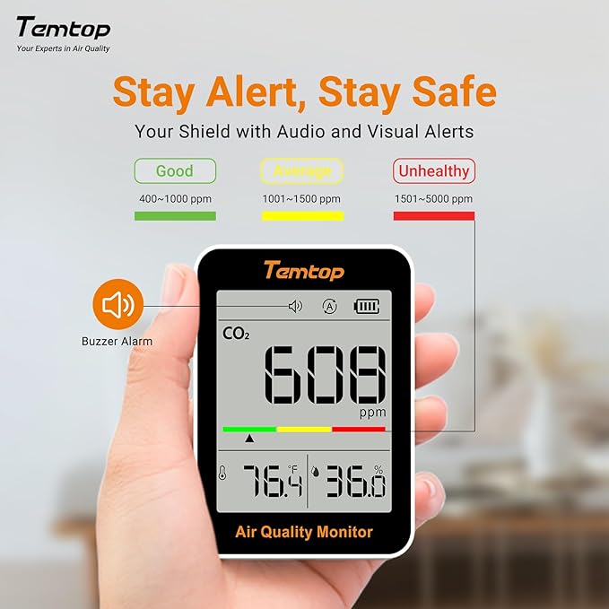 Temtop C1 Dual Pack CO2 Monitor Indoor Air Quality Monitor Portable CO2 Meter - Image 5