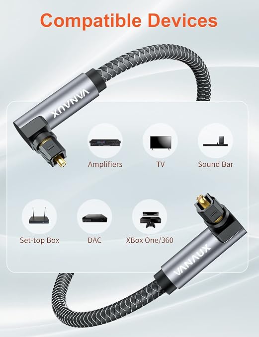 VANAUX Double 90 Degree Optical Cable, SPDIF Audio Optical Cable, 360 Degree - Image 5