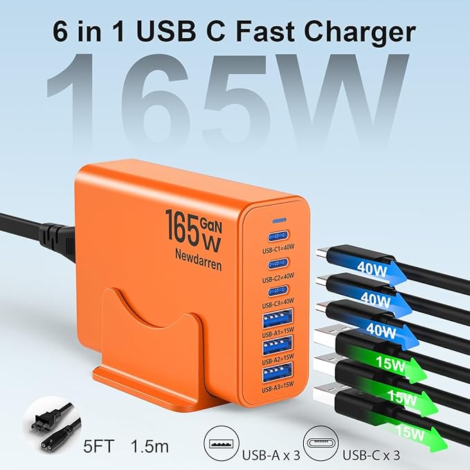 165W GaN USB C Charging Station, 6-Port Desktop Charger - Image 2