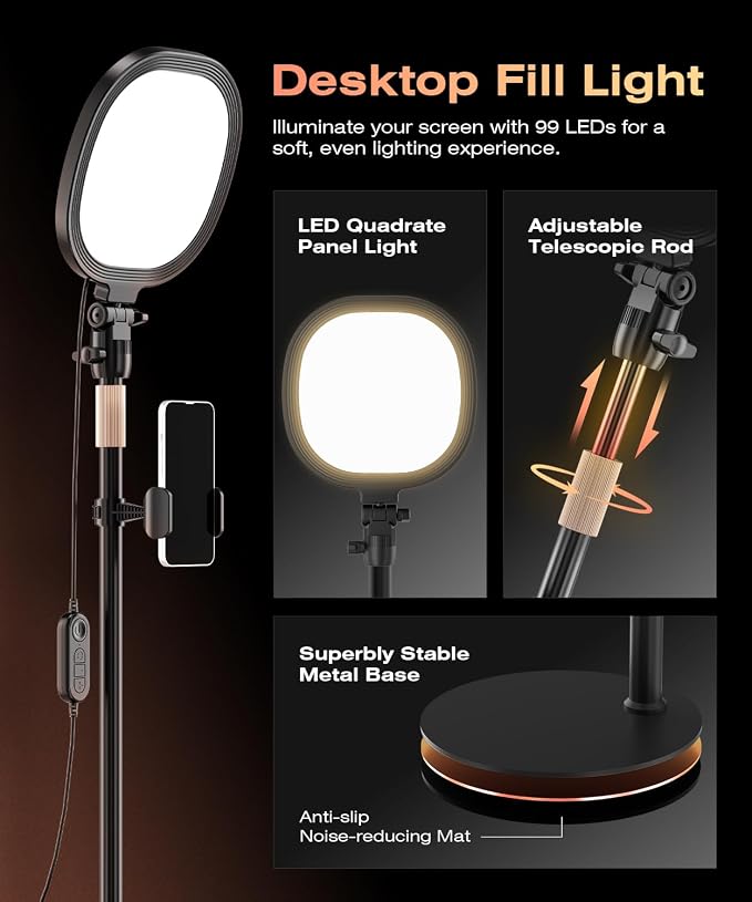 PQRQP Ring Light for Desk, Soft Lighting for Zoom & Video Calls, Selfie Light - Image 4