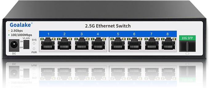 Goalake 2.5G Switch, 9-Port Ethernet Switch, 8×2.5G RJ45 + 1×10G SFP Ports by Goalake