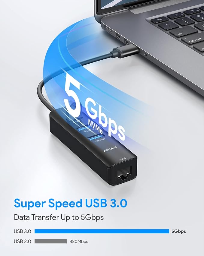 USB to Ethernet Adapter, ABLEWE 3 Ports USB 3.0 Hub - Image 4