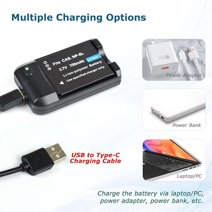 NP-6L Battery Charger + 2 pcs Rechargeable 3.7V 700mAh Batteries - Image 3