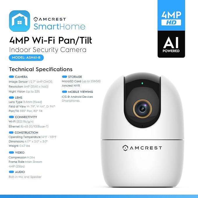 Amcrest 4MP WiFi Camera Indoor Camera, Sound & Baby Monitor, Human & Pet - Image 7