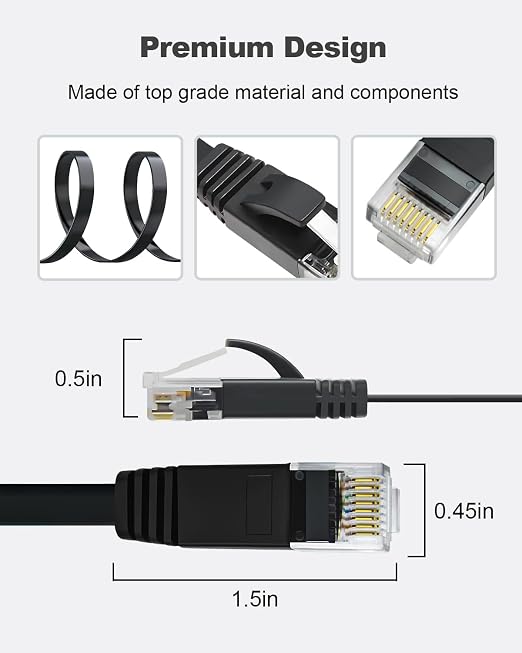 Yauhody CAT 6 Ethernet Cable 50ft Black, High Speed Solid Flat CAT6 Gigabit - Image 7