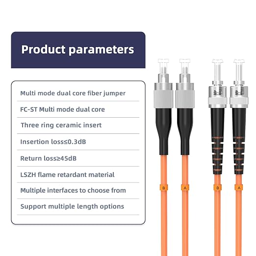 OM1 FC/UPC to ST/UPC Fiber Patch Cable, 15M/49FT Multimode Duplex 62.5/125µm - Image 3