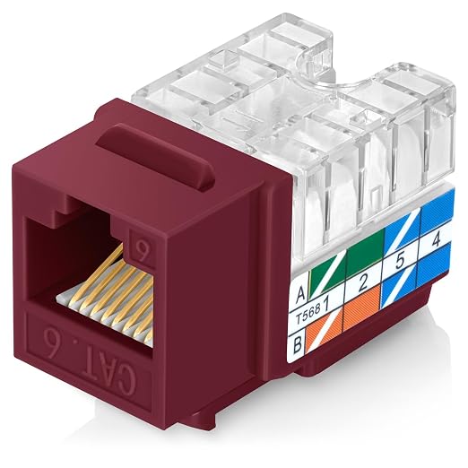 Everest 90° Angled RJ45 Cat6 Keystone Jacks 20-Pack in Red by EverestMediaSolutions