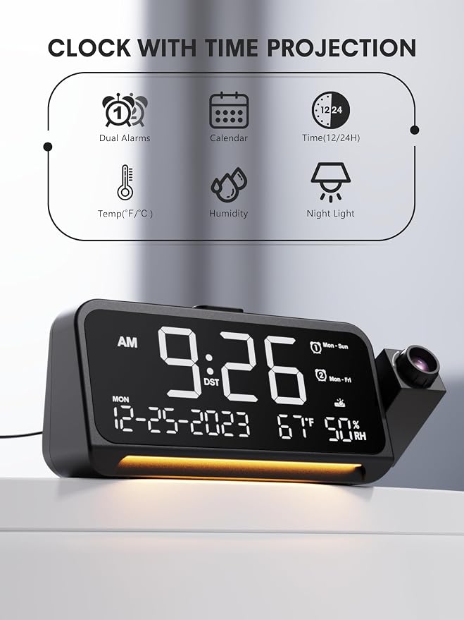 Mesqool Projection Alarm Clock for Bedroom, Digital Clock - Image 2