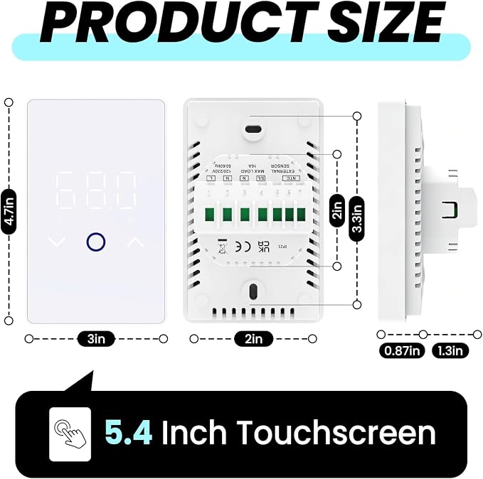 4PCS WiFi Thermostat for Electric Floor Heating Systems, Touchscreen LED Display - Image 2
