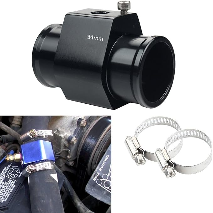 Dewhel Aluminum Black Water Temp Meter Temperature Gauge Joint Pipe Radiator - Image 2