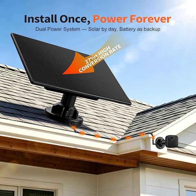 Solar Panel for Blink Camera, Solar Power + Built-in 4000mAh Battery: Dual - Image 2