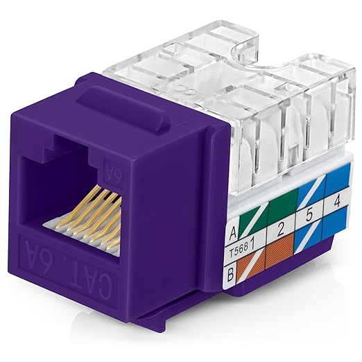 Everest 90° Angled RJ45 Cat6A Keystone Jacks 20-Pack in Purple by EverestMediaSolutions
