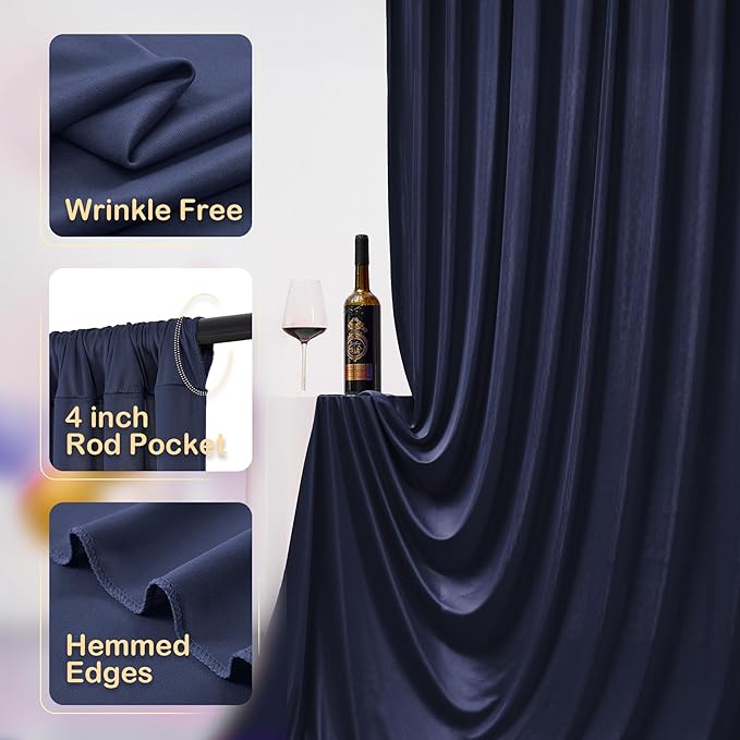 20ft x 12ft Wrinkle Free Navy Blue Backdrop Curtain - Image 3
