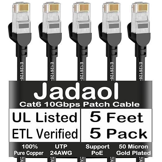 Jadaol Cat6 Ethernet Patch Cables 5ft 5-Pack, 10Gbps 24AWG Pure Copper RJ45 by Jadaol
