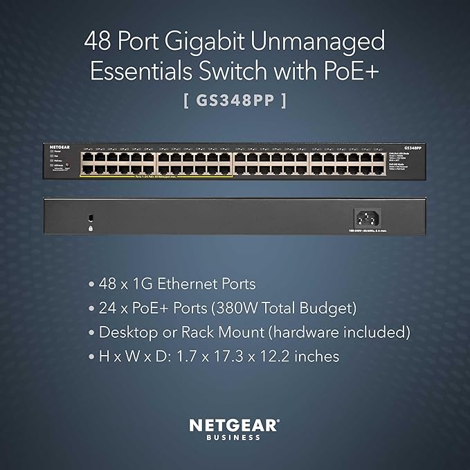 NETGEAR 48-Port PoE+ Gigabit Ethernet Unmanaged Essentials Switch - - Image 2