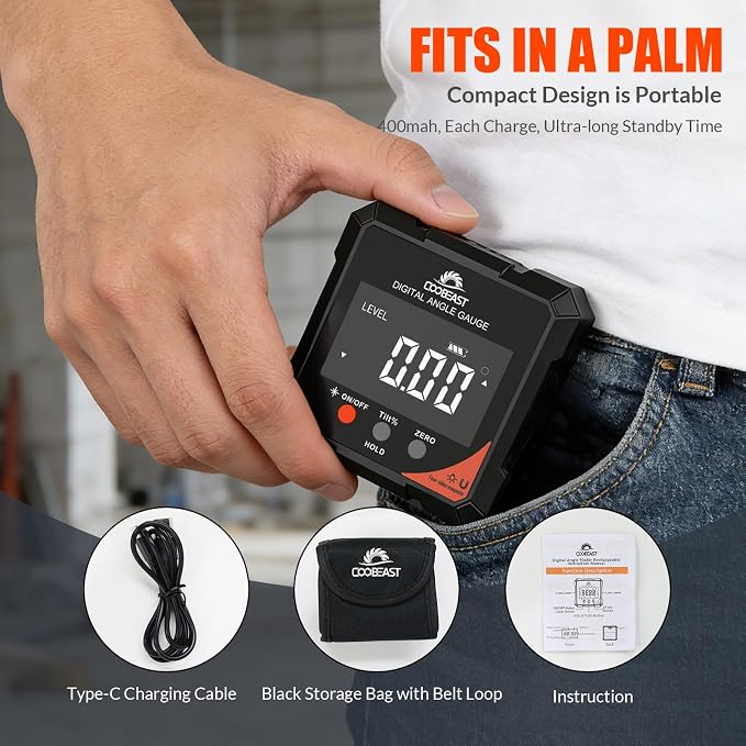 Digital Angle Finder with Laser, 4-Side Magnetic Digital Angle Gauge, - Image 6