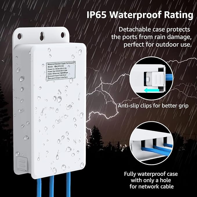 VIMIN 2-Port Outdoor PoE Gigabit Extender, 1 in 2 Out PoE Repeater - Image 5