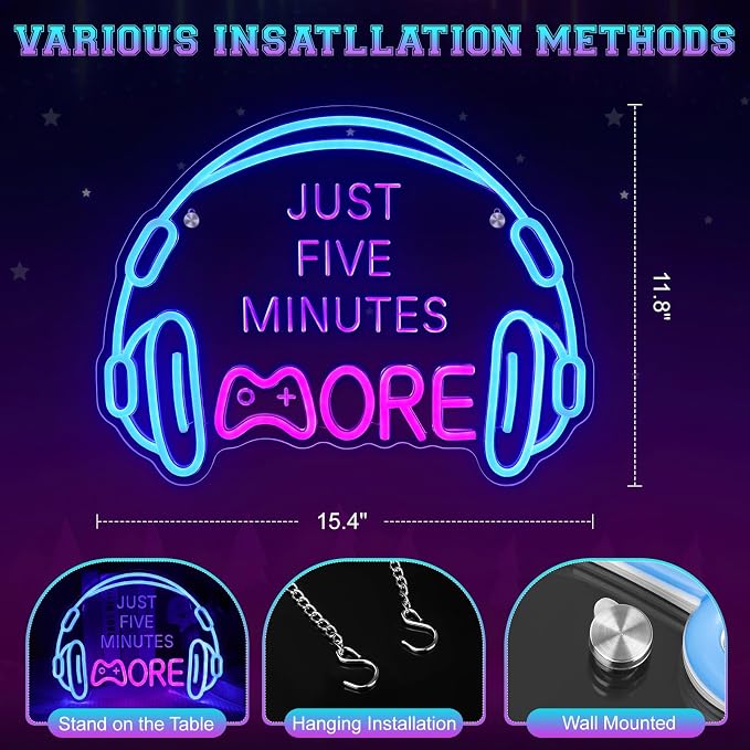 Gaming Neon Sign, Large Bright and Dimmable Colored LED Headset Gamer Neon - Image 6