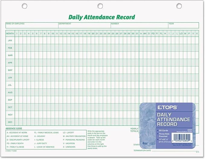 TOPS Daily Attendance Record, Loose-Leaf Style, 8.5 x 11 Inches, 50 Forms per - Image 2