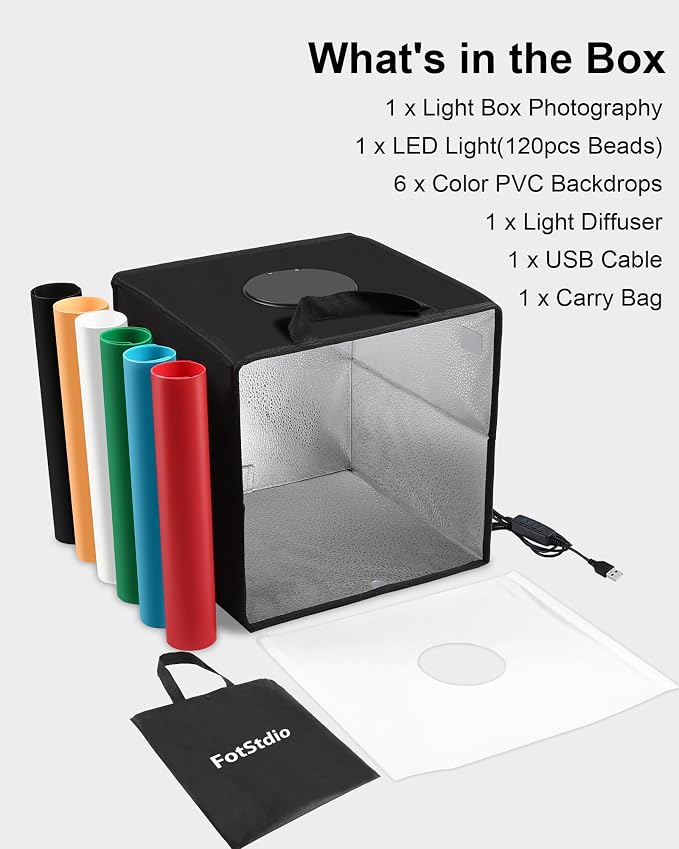 Light Box & Photo Box Photography Portable 12"x12" Studio Kit - Image 7