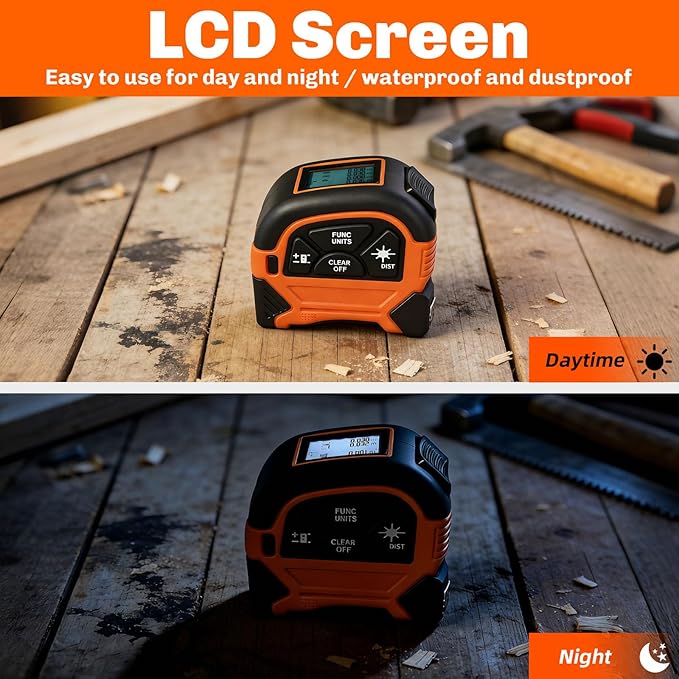 2-in-1 Laser Tape Measure, 197Ft Laser Measuring Tool & 16Ft Measuring Tape - Image 3