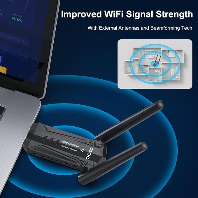 USB 3.0 WiFi 6E Adapter for Desktop PC, QGOO Tri-Band Axe 5400 Wireless Network - Image 5