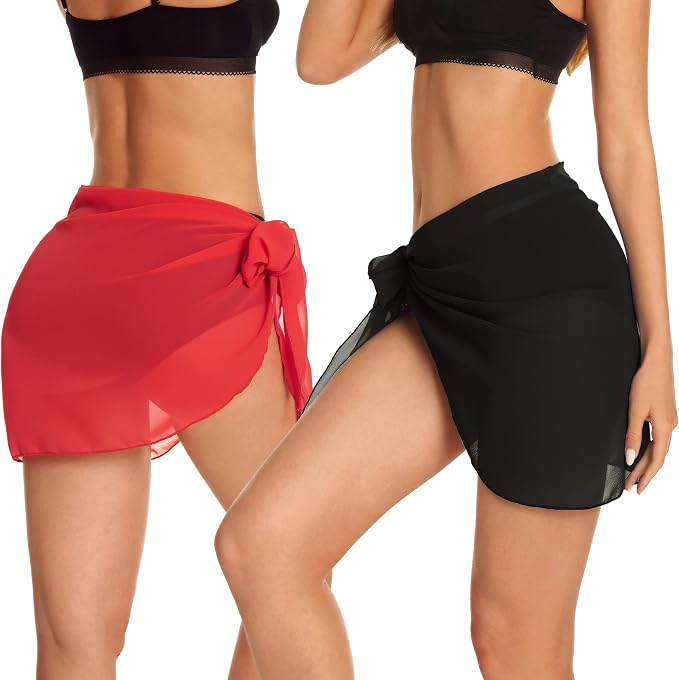 CHICGAL 2 Pieces Women Beach Sarong Bathing Suit Wrap Skirt Sheer Bikini - Image 4