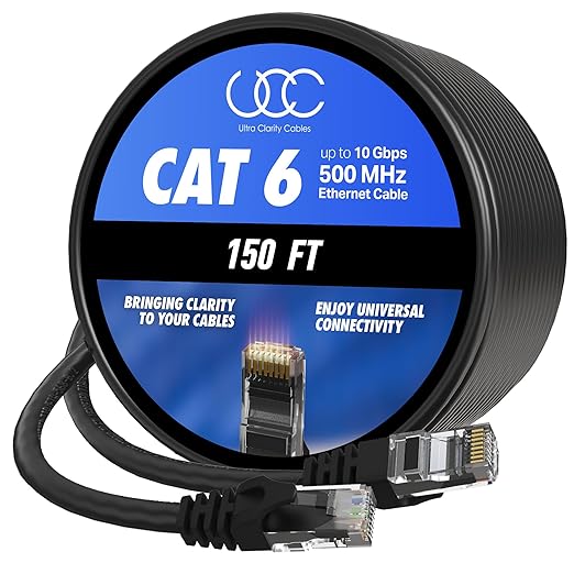 Cat 6 Ethernet Cable 150 ft, 10Gbps High Speed Ethernet Cable, Outdoor&Indoor by UltraClarityCables