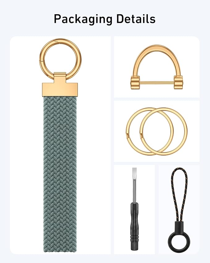 Stretchy Braided Wristlet D-Ring Detachable - Image 2