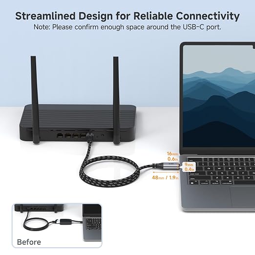 Cable Matters Plug & Play Braided USB C to Ethernet Cable - 10ft - Image 3