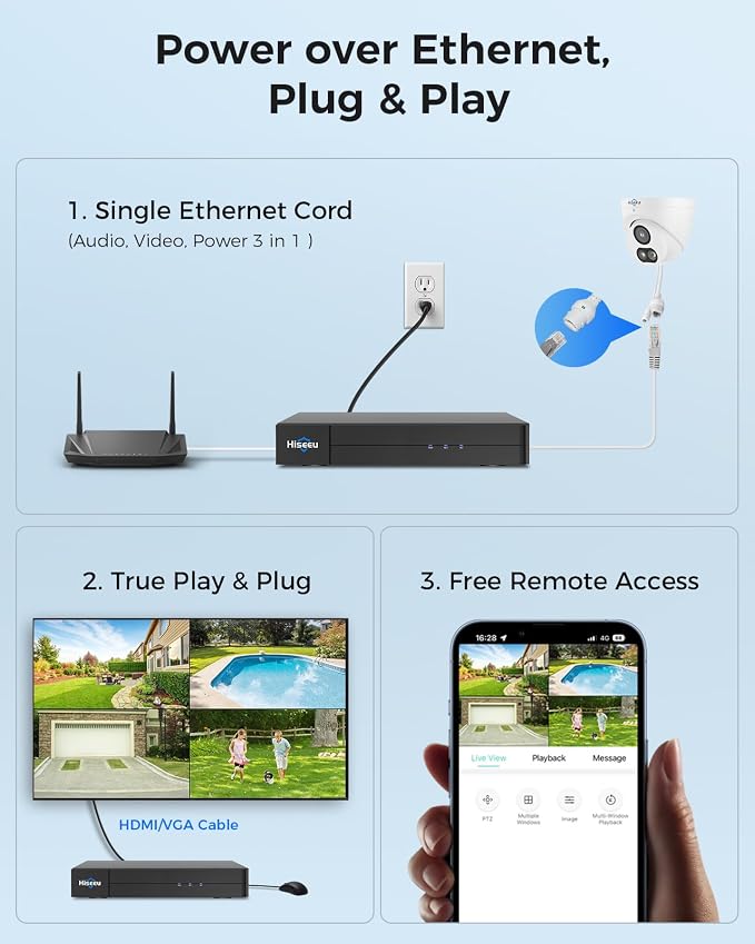 【4K HD+121°Wide View】 Hiseeu 12MP NVR 12 Pcs 4K PoE Security Cameras, 4 TB HDD - Image 3