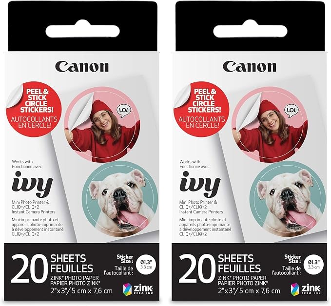 Canon IVY ZINK Pre-Cut Circle Sticker Paper 20 sheets Pack Compatible by Canon