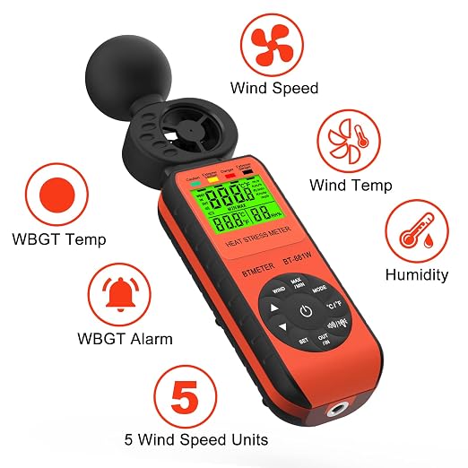 BTMETER BT-881W Heat Stress Meter Anemometer, Digital Indoor/Outdoor WBGT Meter - Image 2