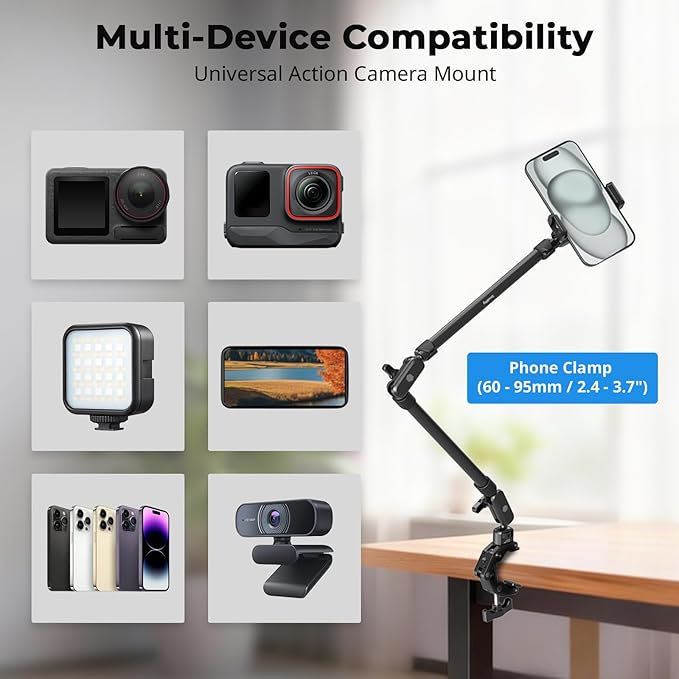 SmallRig 26" Magic Arm with Super Clamp, Overhead Phone Mount, Flexible Desk - Image 6